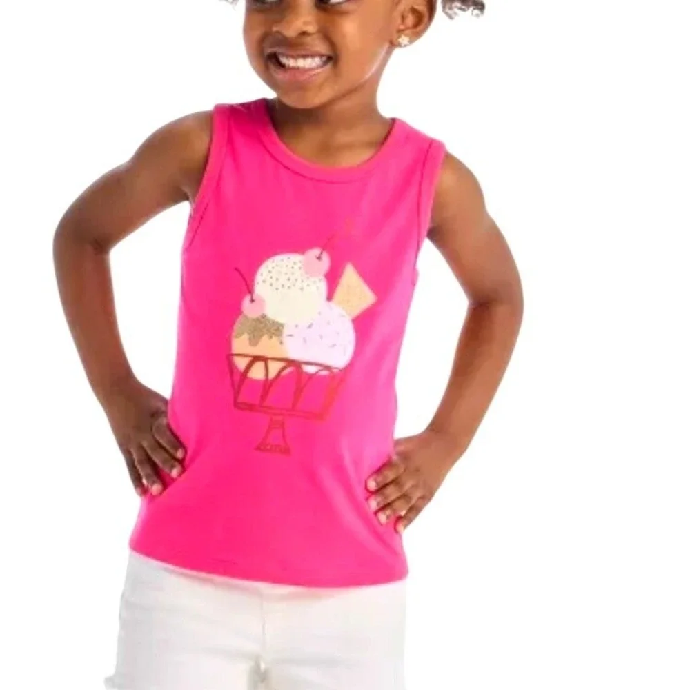 Cat & Jack Girls Pink Ice Cream Sundae Graphic Tank‎ Top Sleeveless Shirt 5T NEW